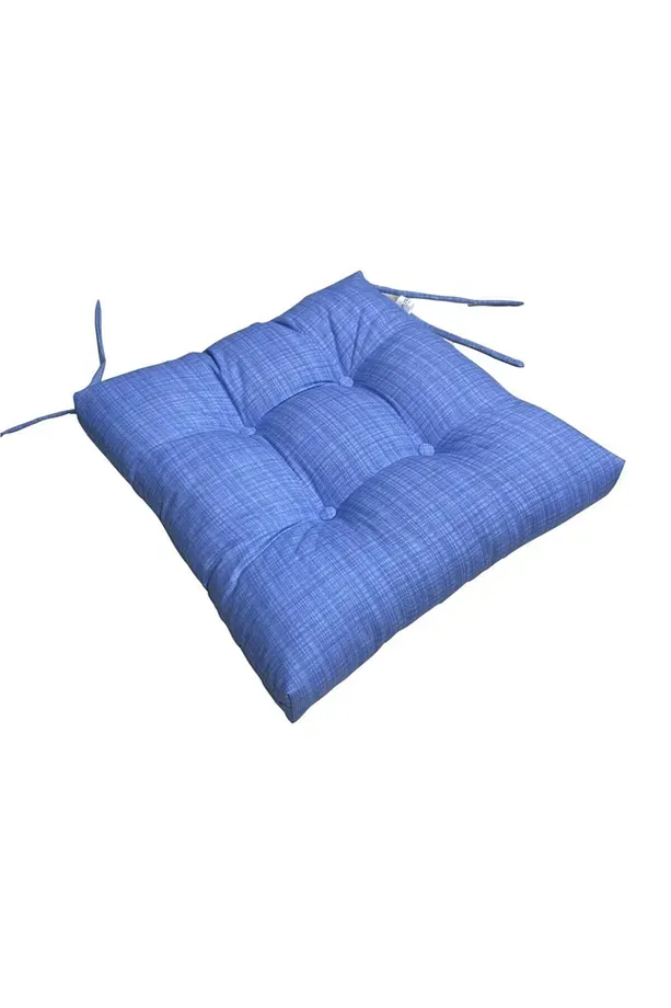 Dekoratif Pofidik Mavi Sandalye Minderi Özel Düğme Dikişili Bağcıklı 40x40cm