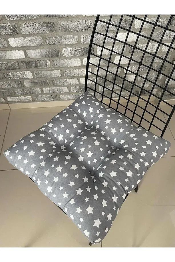 Dekoratif Pofidik Sandalye Minderi Özel Düğme Dikişili Bağcıklı 40x40cm
