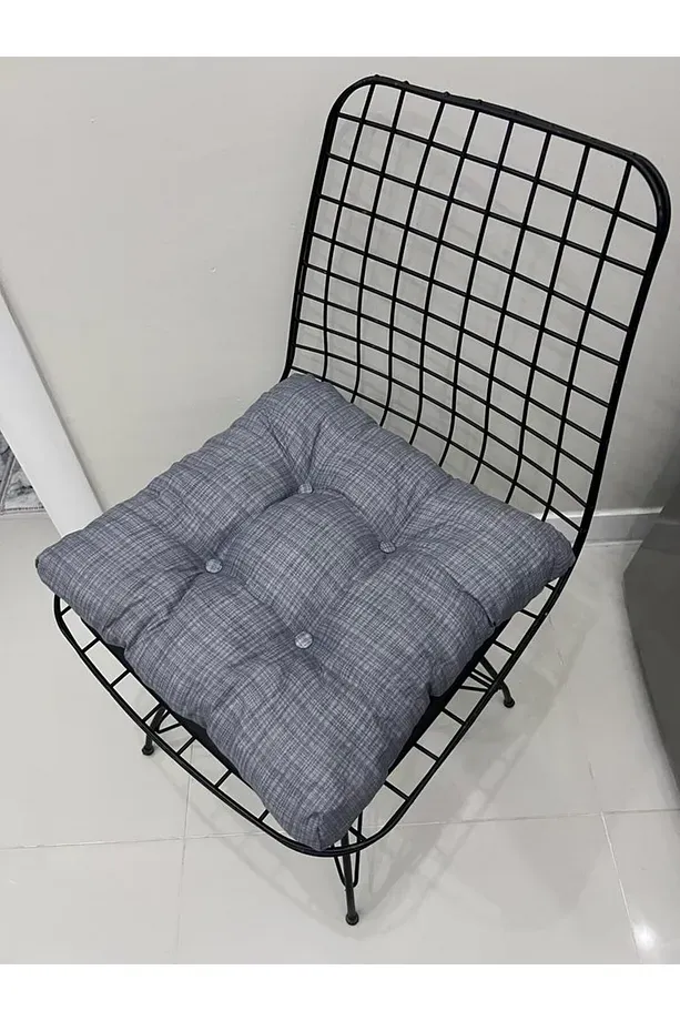 Dekoratif Pofidik Gri Sandalye Minderi Düğmeli Bağcıklı 40x40cm