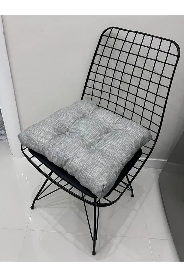 Dekoratif Pofidik Açık Gri Sandalye Minderi Düğmeli Bağcıklı 40x40cm