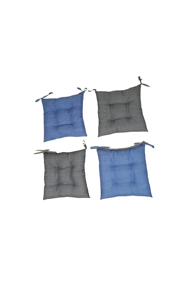 4'lü Kombin Pofidik Kare Sandalye Minderi 40 X 40 cm Mavi & Gri