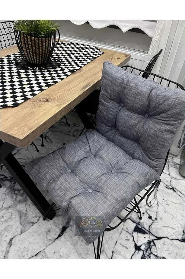 10 Adet Um&el Sandalye Minderi 40x40 Ebat Düğmeli Kumaş Bagcıklı